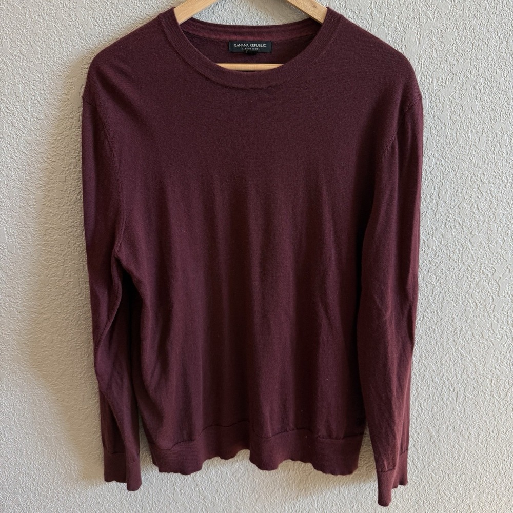Banana Republic Men's XL Burgundy 100% Merino Wool Long Sleeve Crewneck Sweater